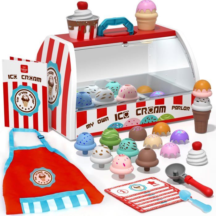 Dinette Enfant Lehoo Castle - Cuisine Glacier avec Comptoir 28 Pièces - Cadeau Montessori