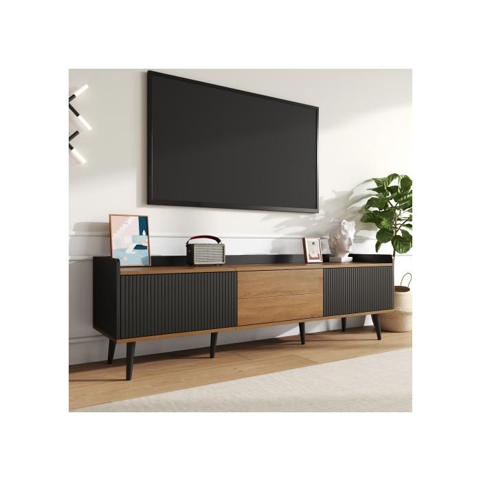 Meuble TV - BLOSSOM - 160x39x49.5 cm - 3 tiroirs - Noir - Design contemporain