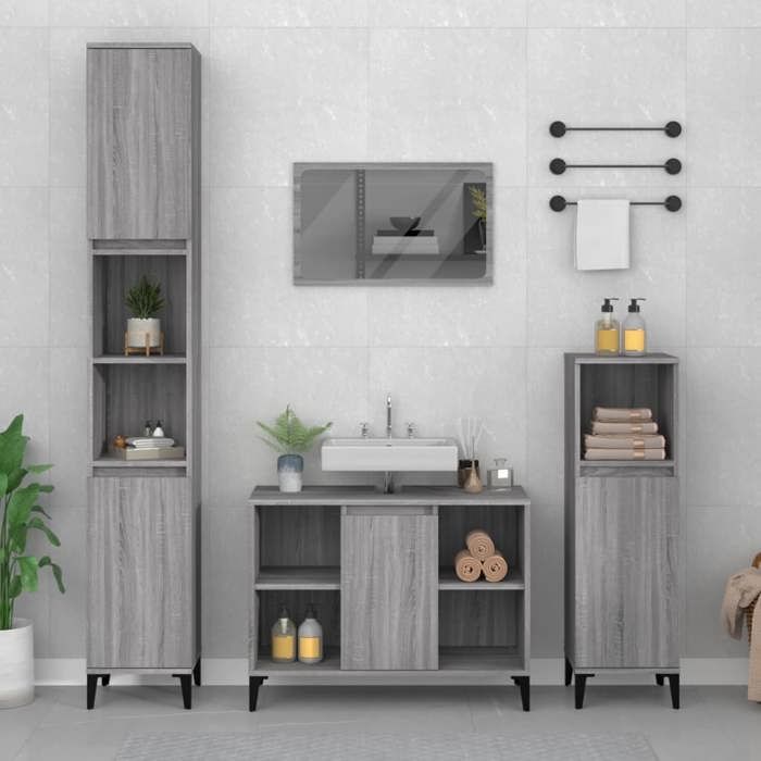 SALE 2026 Armoire de salle de bain Gris - Meuble dévier sonoma gris 80x33x60cm - bois dingénierie PRO439818269