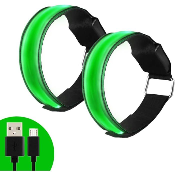 Brassards LED bracelet lumineux de sécurité pour le sport avec lumières LED clignotantes vert 2 pièces