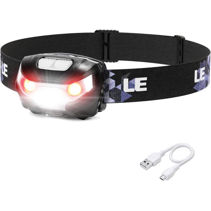 LE Lampe Frontale LED Rechargeable Puissante1300 Lux USB Torche Frontale 5 Modes déclairage avec Lumière RougeÉtanche IPX4