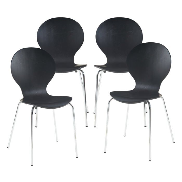 Chaises de salle à manger - HELLOSHOP26 - Lot de 4 - Design moderne - Empilables - Noir et chrome