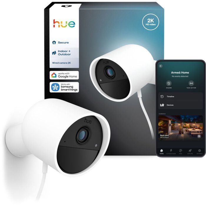 Caméra connectée - Philips Hue - Extérieur - Filaire - Vision nocture - 2K - Bureau - Blanc