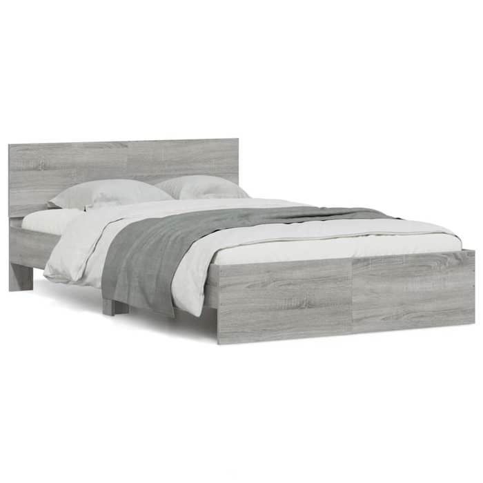 Soldes FlottantsLit double 140x190cm Structure de lit classique avec tête de lit et LED sonoma gris 140x190cm