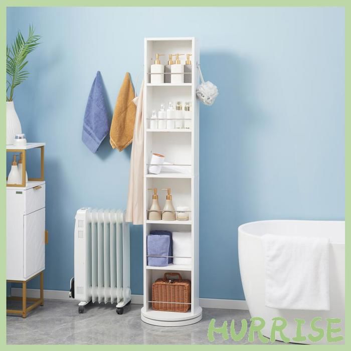 Cocosity Meuble Colonne De Salle De Bain Pivotant Avec Miroir 6 Étagères 36 X 36 X 171 Cm Blanc