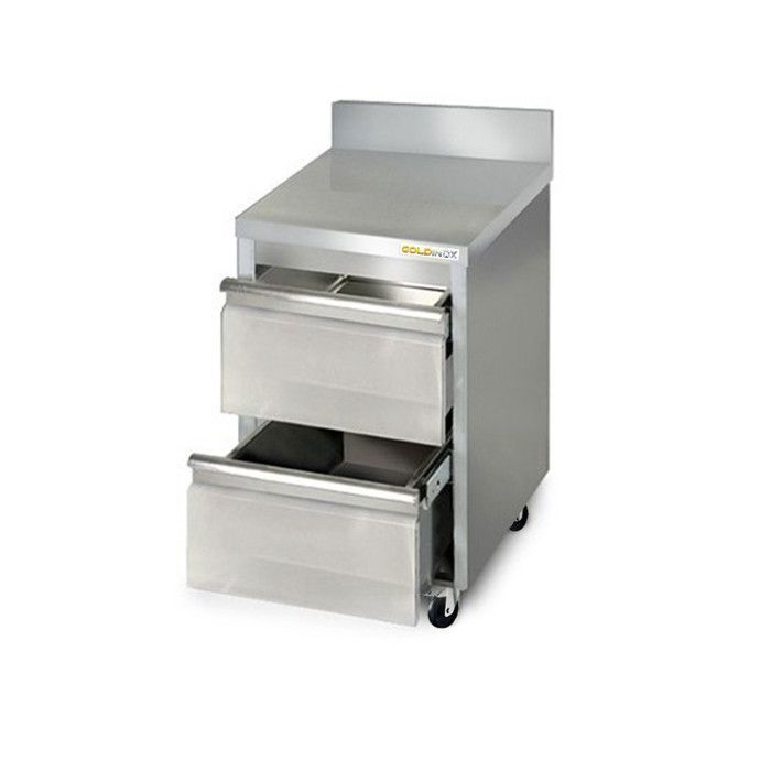 Meuble bas de cuisine professionnel inox avec 2 tiroirs et 4 roulettes dont 2 freins - 500 x 600 x 850 mm - GOLDINOX