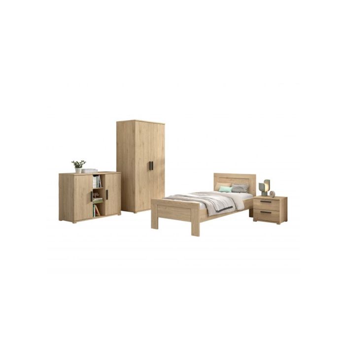Ensemble chambre - VIPACK - SACO0412 - Lit 90x200 cm - Aspect bois - Rangement spacieux