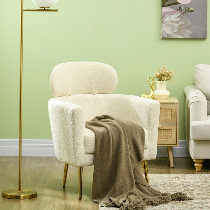 MOTHINESSTO5164-Fauteuil salon avec appuie-tête amovible fauteuil crapaud en peluche teddy pieds en métal 71 x 65 x 90 cm crème