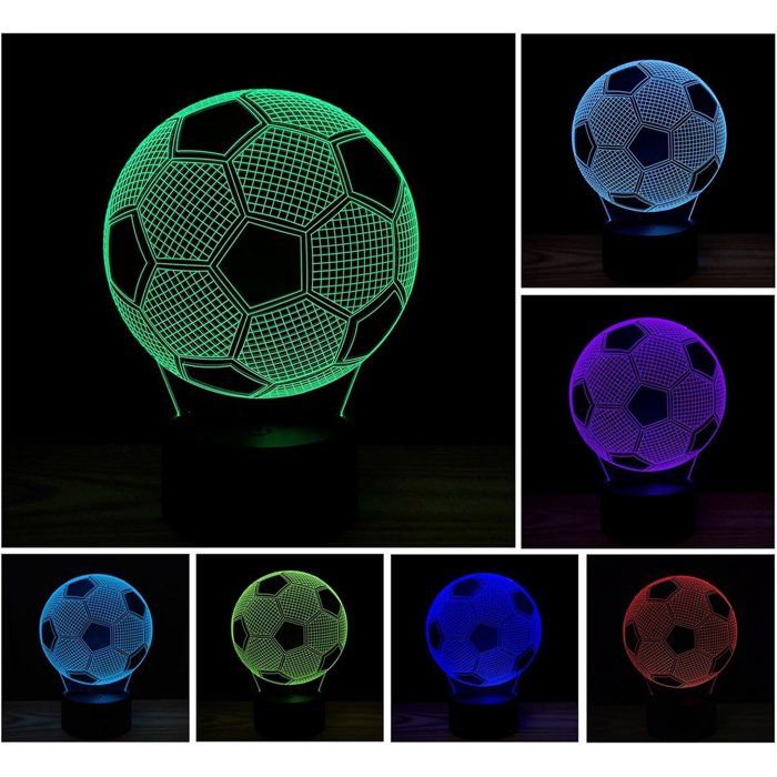 Lampe LED 3D Illusion Football Tactile + Télécommande 7/16 Couleurs Alimentation USB ou Piles AA Veilleuse Déco Chambre