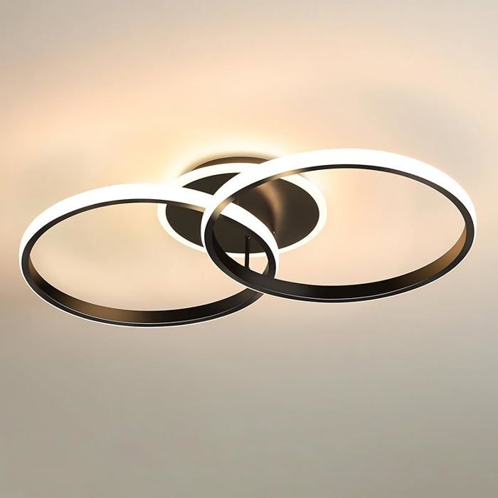 Plafonnier LED Moderne 36W 3000K/4500K/6500K Lampe Plafond 4320lm CRI≥80 Luminaire Plafonnier pour Salon Rond-55cm Noir