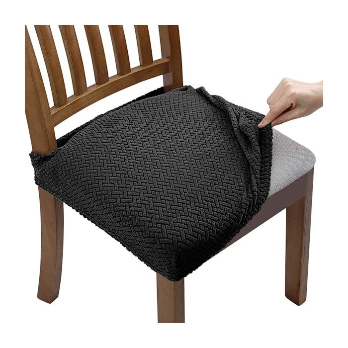 Lot de 4 housses de chaise extensibles Jacquard imperméables lavables avec dossier noir
