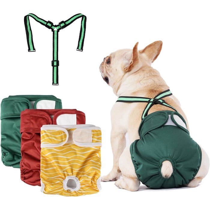 Lot De 3 Couches Avec Bretelles Pour Chien Femelle Réutilisables Lavables Respirants Et Durables Pour La Saison Chaude Les P[BI95]