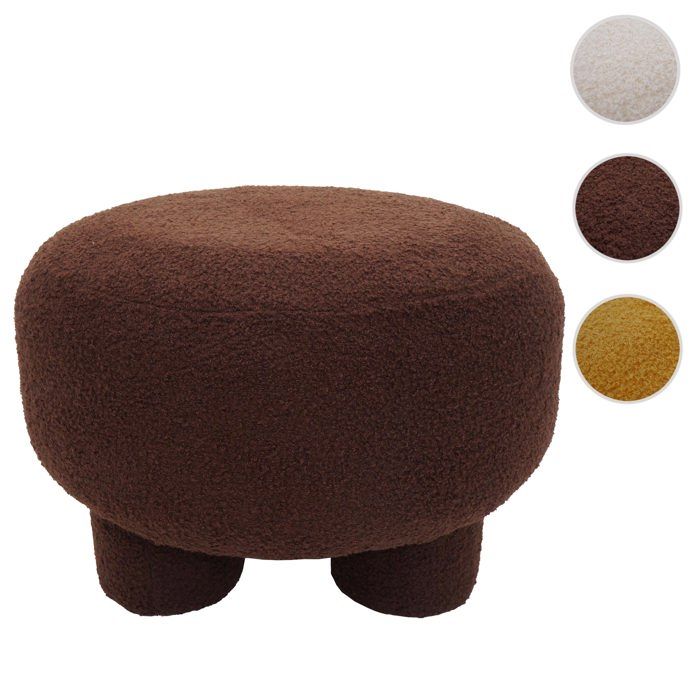 Pouf HWC-Q49 pouf rembourré tissu bouclé (200 g/m²) 55 cm marron foncé