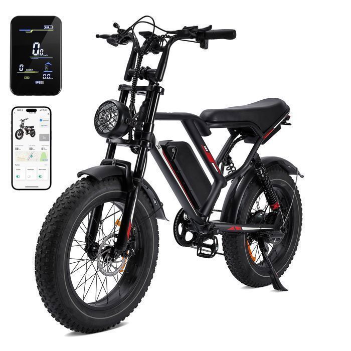 HIQIS Vélo Électrique Adulte 1000W-50km/h-Amovible 48V 175Ah-Fat bike 20-7 Vites-150kg-VTT électrique tout suspendu-Noir S8