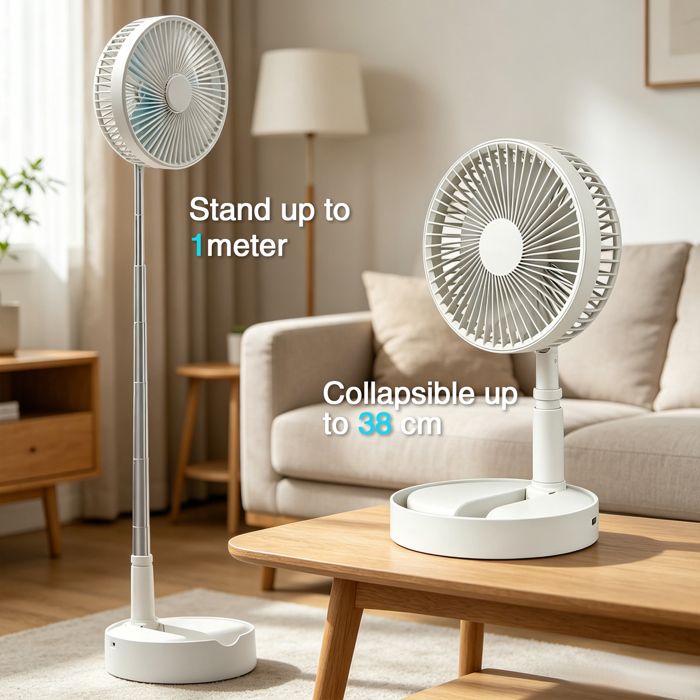Ventilateur 3 en 1 Rechargeable 7200mAh 14h Autonomie 4 Vitesses 180° Inclinaison Hauteur 100cm Pliable Pour Maison Voyage