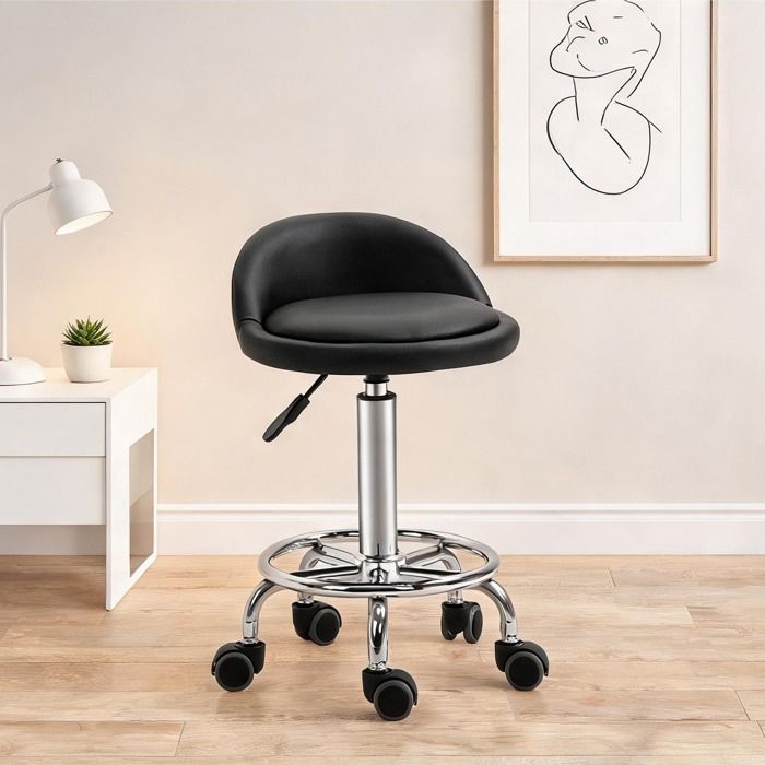 Tabouret roulant avec dossier similicuir noir hauteur réglable 57-72 cm lot de 2 pour bureau ou salon