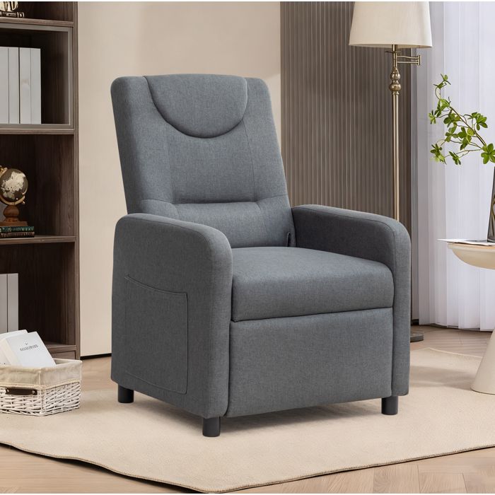 WOVREO fauteuil relax inclinable 1 place gris foncé avec repose-pieds dépliable dossier réglable tissu lin
