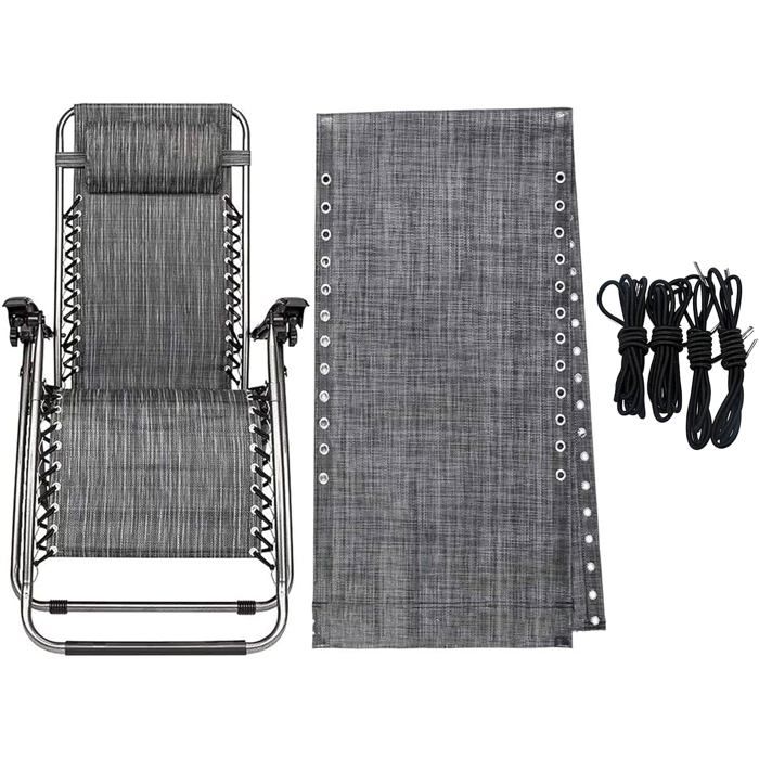 Toile de rechange pour transat - kit de remplacement en nylon 160 x 43 cm - 4 cordes élastiques incluses - gris - usage extérieur