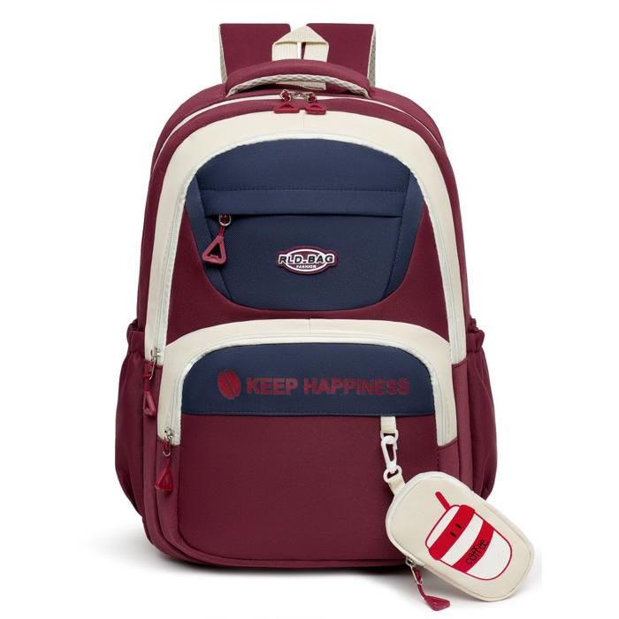 XJYDNCG Sac à Dos EnfantGrand Volume Cartable Fille PrimaireSac à Dos Avec Petit Porte‑Monnaie - Bordeaux