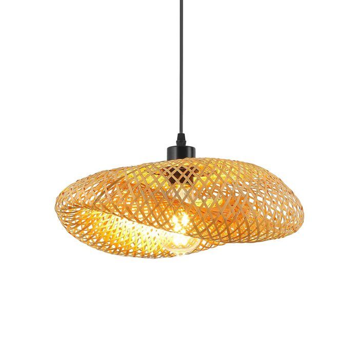 Plafonnier abat-jour en rotin et paille style rétro - suspension tissée 40 cm douille E27 idéale salle à manger
