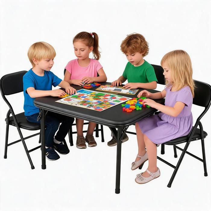 Ensemble table et chaises pour enfants-surface PU facile à nettoyer chambre/salle de jeux-1 table + 4 chaises-Noir