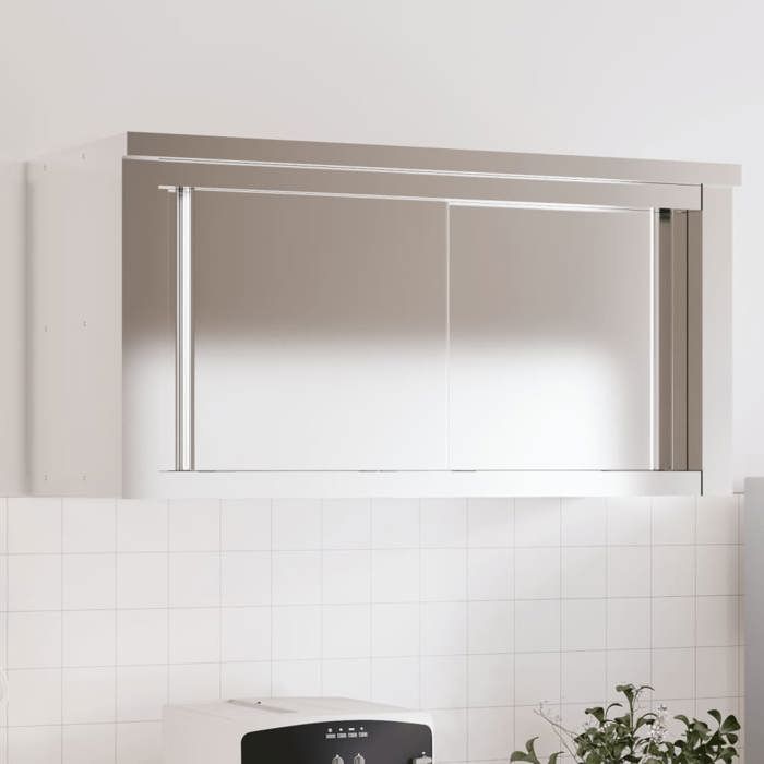 Armoire murale de cuisine avec portes coulissantes inox - vidaXL - Argenté - acier inoxydable - 92x40x46 cm - Facile à nettoyer 5137