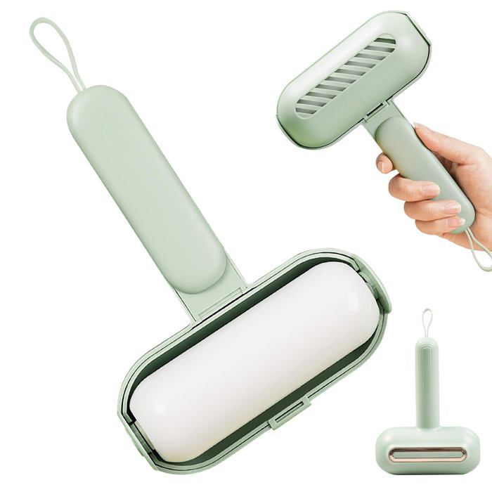 Rouleau adhésif anti-poils danimaux réutilisable 14 cm lavable avec couvercle vert.