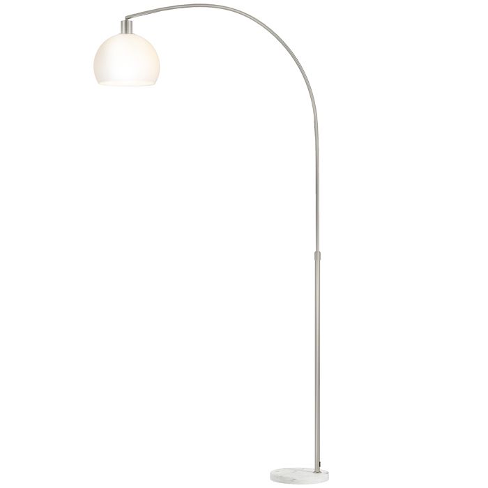 Lampe sur pied avec tête courbée socle en marbre et abat-jour rond en plastique Blanc