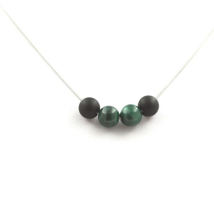 Collier 3 Perles D'Hématite 8 Mm - Chaine Acier Inoxydable - Neuf Avec étiquettes - Marque A Bijoux