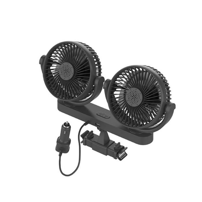 Ventilateur De Voiture Double Tête Pour Siège Arrière - USB, 3 Vitesses, Rotatif 360°, Fixation Velcro - 2