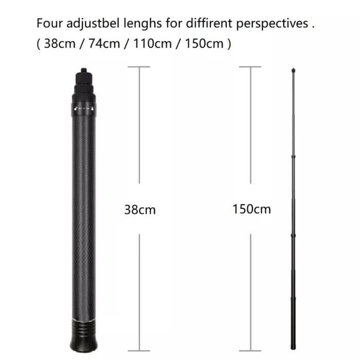 Perche à Selfie Invisible 3m Fibre De Carbone - Compatible Insta360 X4 X3 ONE X2 R X GO 3S - Idéale Voyages & Vlogging