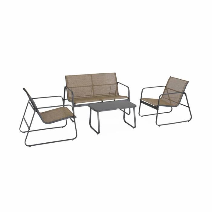 Salon de jardin en métal et textilène pour 4 personnes. anthracite et naturel. design Salon de jardin en métal et textilène pour 4 personnes. anthracite et naturel. design