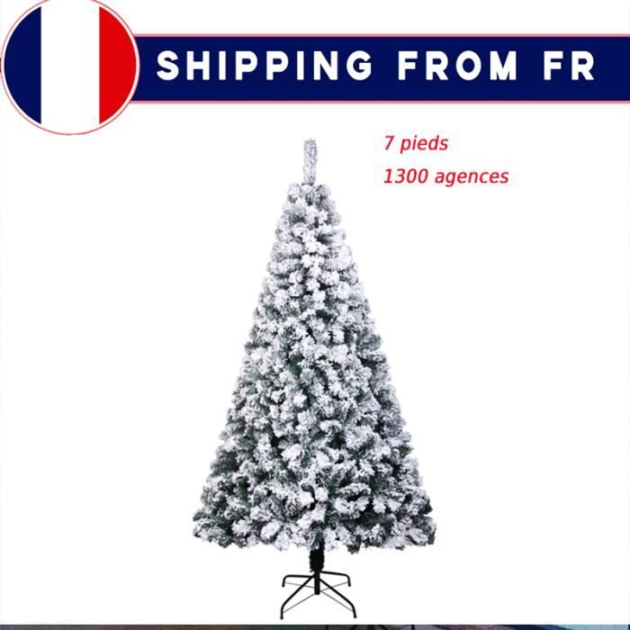 Sapin De Noël, 7 Pieds Floqué 1300 Branches Spray Décorations De Noël Blanches (Blanc Et Noir