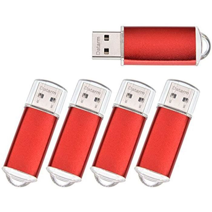 Clé USB 2Go, Lot de 5 Cles USB 2.0, Petit Flash Mémoire USB, Rouge