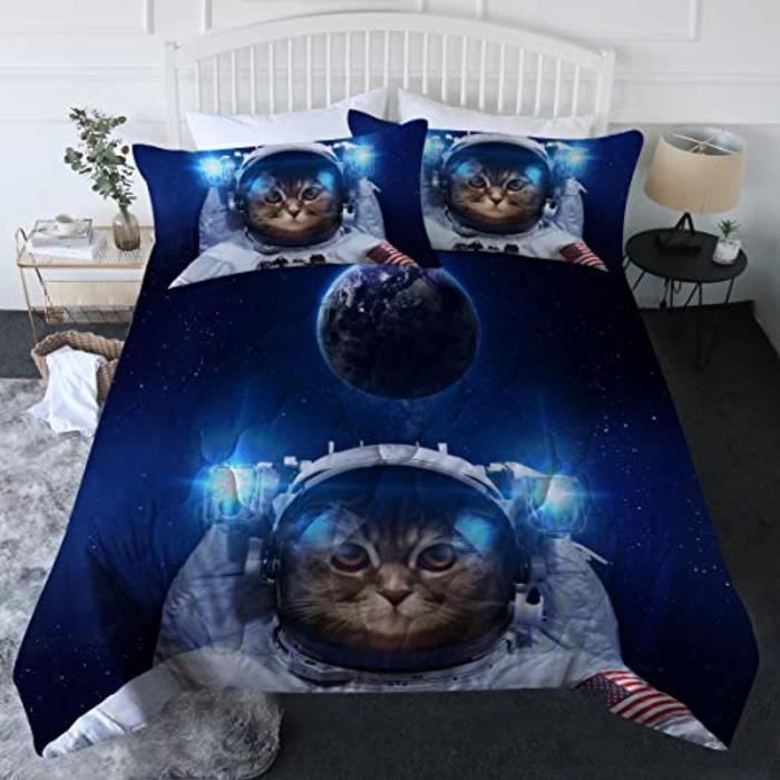 Parure De Drap Jukds Ensemble De Couette Pour Chat Astronaute 3 Pieces Avec Couvre Oreillers Ensemble De Literie Pour Chat Drole Ave Cdiscount Maison