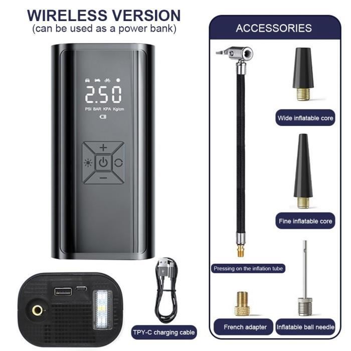 Pompe à Air Sans Fil, Gonfleur électrique Portable,Mini Gonfleur Extérieur 4 En 1 Avec Lampe De