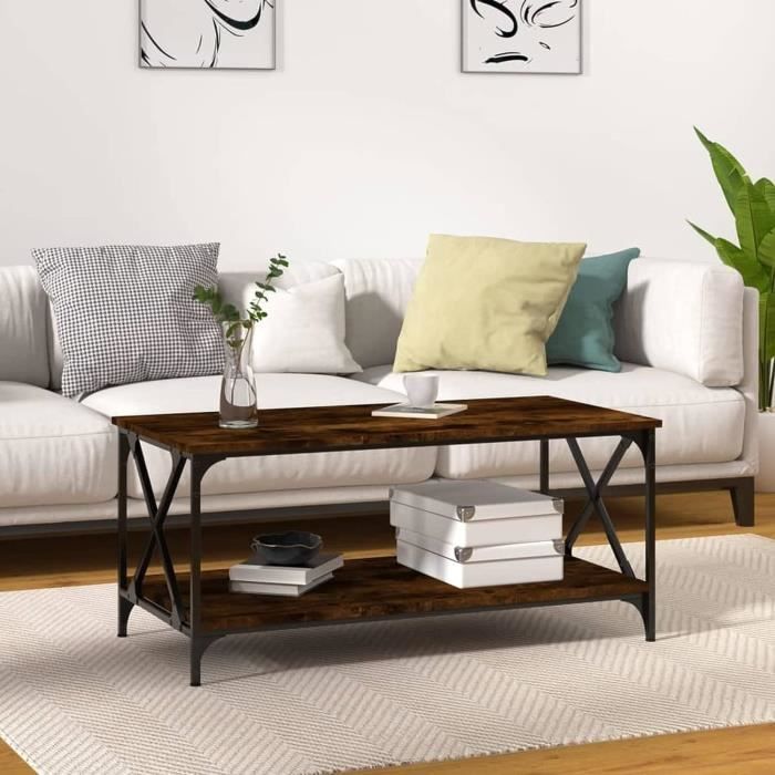 Table Basse Chêne Fumé 102x50x36cm Rectangulaire - Meuble Salon Design Moderne