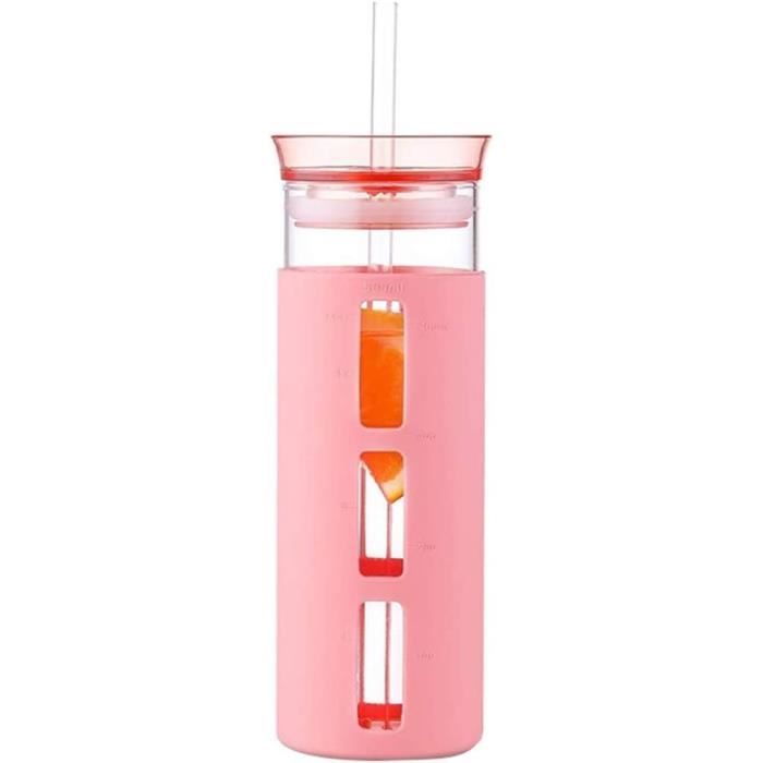 Bouteille d'eau avec paille - Double paroi - Motif oreilles de chat - Transparent, rouge ou noir - 420 ml - Réutilisable - Violet