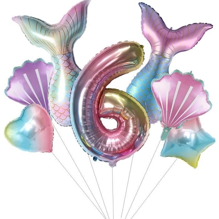 Grands ballons sirène - Décoration d'anniversaire pour fille - 6 ans -  Décoration d'anniversaire d'enfant - Ballon en aluminium - Décoration