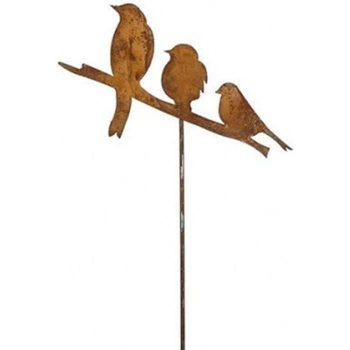 Blümelhuber Décoration Jardin Métal Rouille - Chouettes Sur Piquet - Ornement Extérieur Vintage