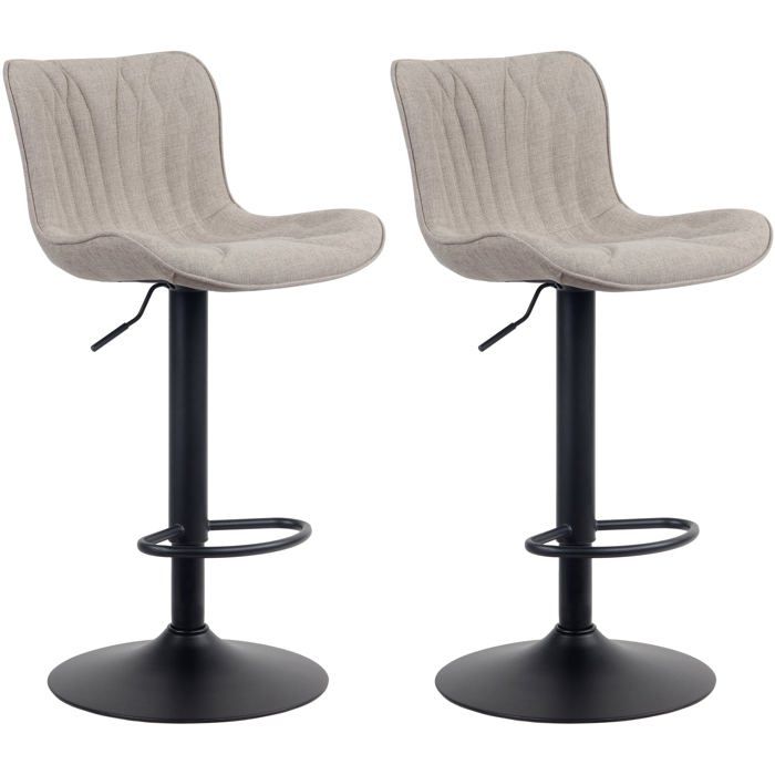 Lot de 2 tabourets de bar en tissu taupe pieds en metal noir hauteur reglable pivotant TDB10722