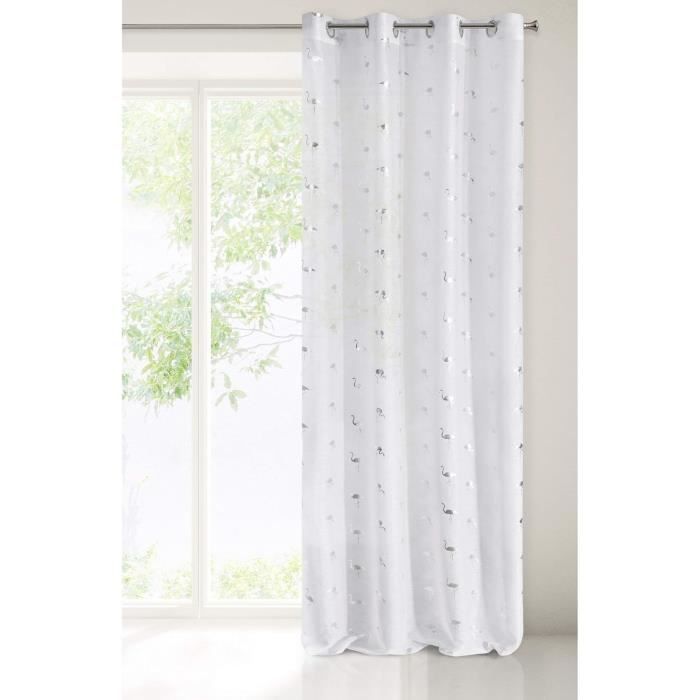 Rideau De Noël Père Noël Et Neige - 138x214 Cm - Polycoton, œillets, Doublé - Rouge Et Blanc - Déco Hivernale