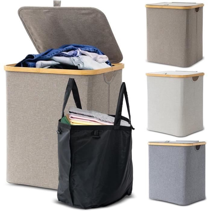 Panier à Linge 60 L Tressé Coton - Capacité Grande, Poignée, Pour Buanderie, Chambre, Salle De Bain