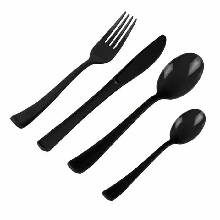 Ménagère 24 Pièces Couverts Réutilisables Noir