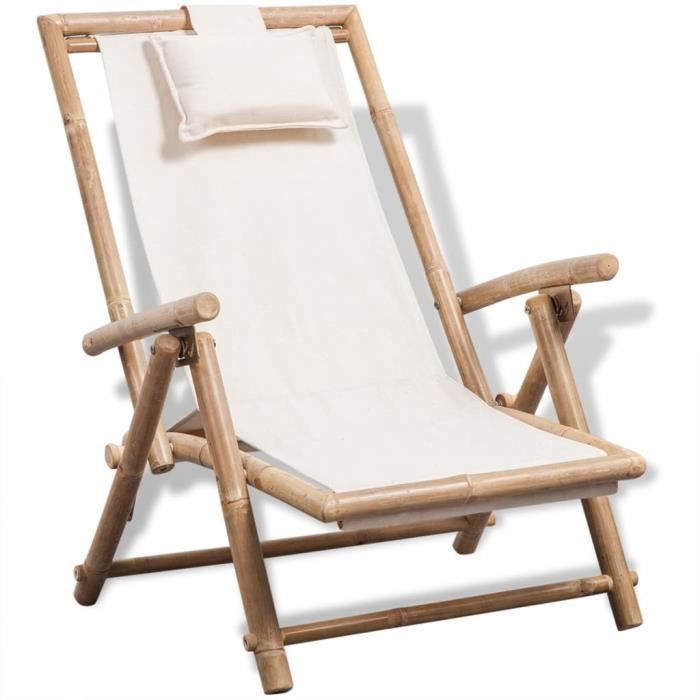 chaise longue de jardin bambou - bains de soleil, fauteuil de jardin, transat jardin - 62 x 86 x (71-91) cm