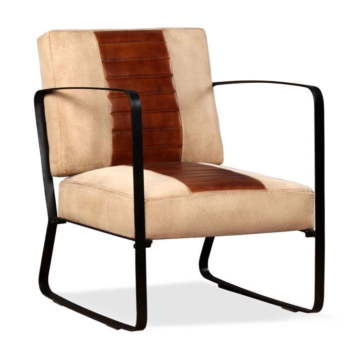 fauteuil chaise siege lounge design club sofa salon de salon cuir veritable et toile marron