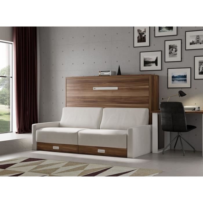 Lit escamotable horizontal avec canapé tissu Vetal 140x200 cm Beige ...