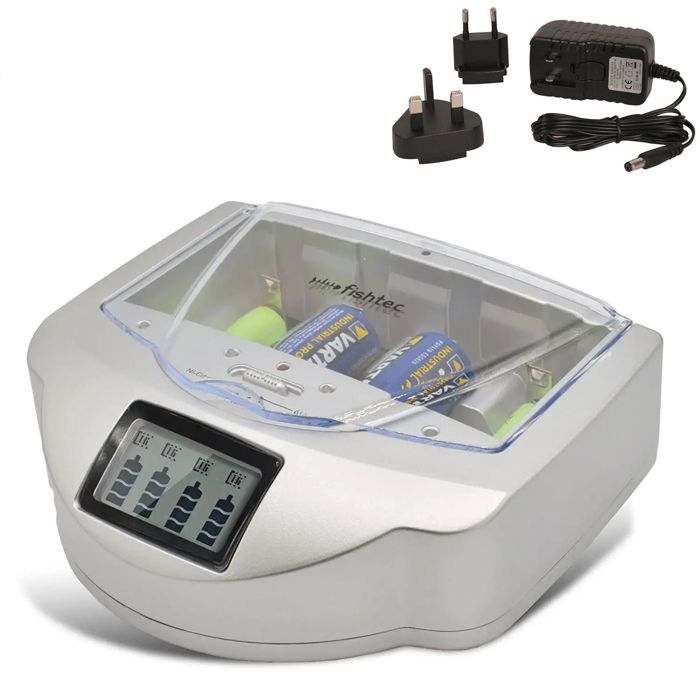 FISHTEC Chargeur universel de piles - Alcalines et rechargeables - AA AAA C D 9V - Ni-MH et Ni-Cd
