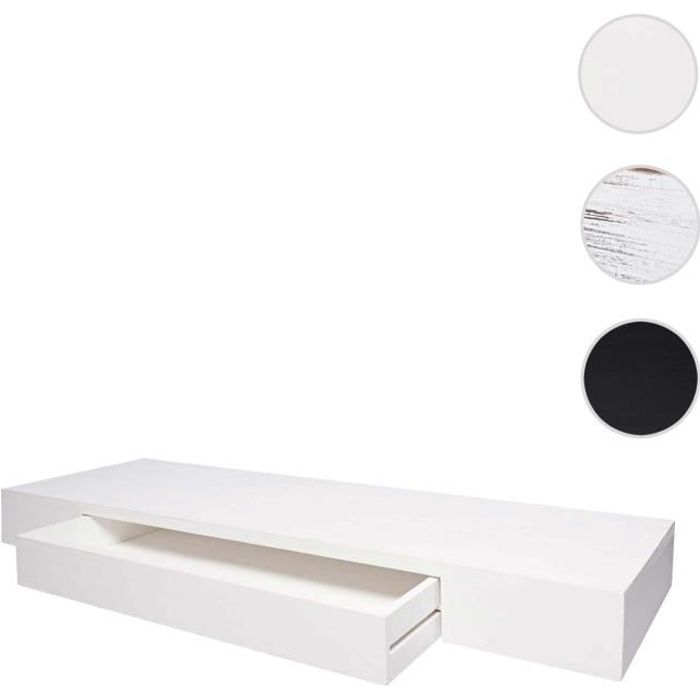 Étagère murale HWC-H37 - HWC - Étagère suspendue - Tiroir - Bois massif - Blanc