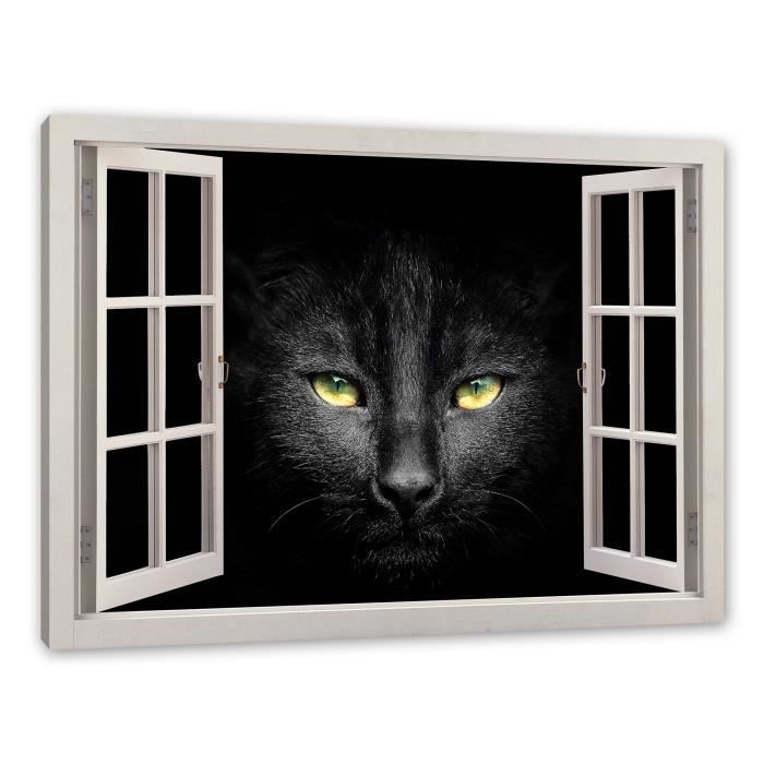 Visage Chat Noir Fonce Toile Fenetre D Image Taille 80x60 Cm Peinture Murale Copie D Art Fo Lf2724 80x60 Cdiscount Maison